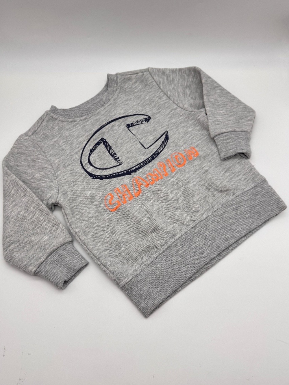 Champion Toddler Crewneck Sweatshirt Gray Orange Scribble Logo NWT Size 2T